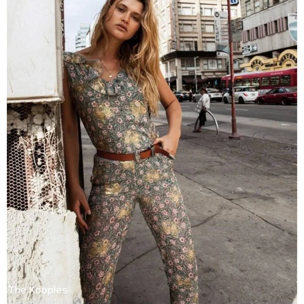 The Kooples Jumpsuit 2 Western Flowers Silk Metallic Floral Multi Artsy Fairy